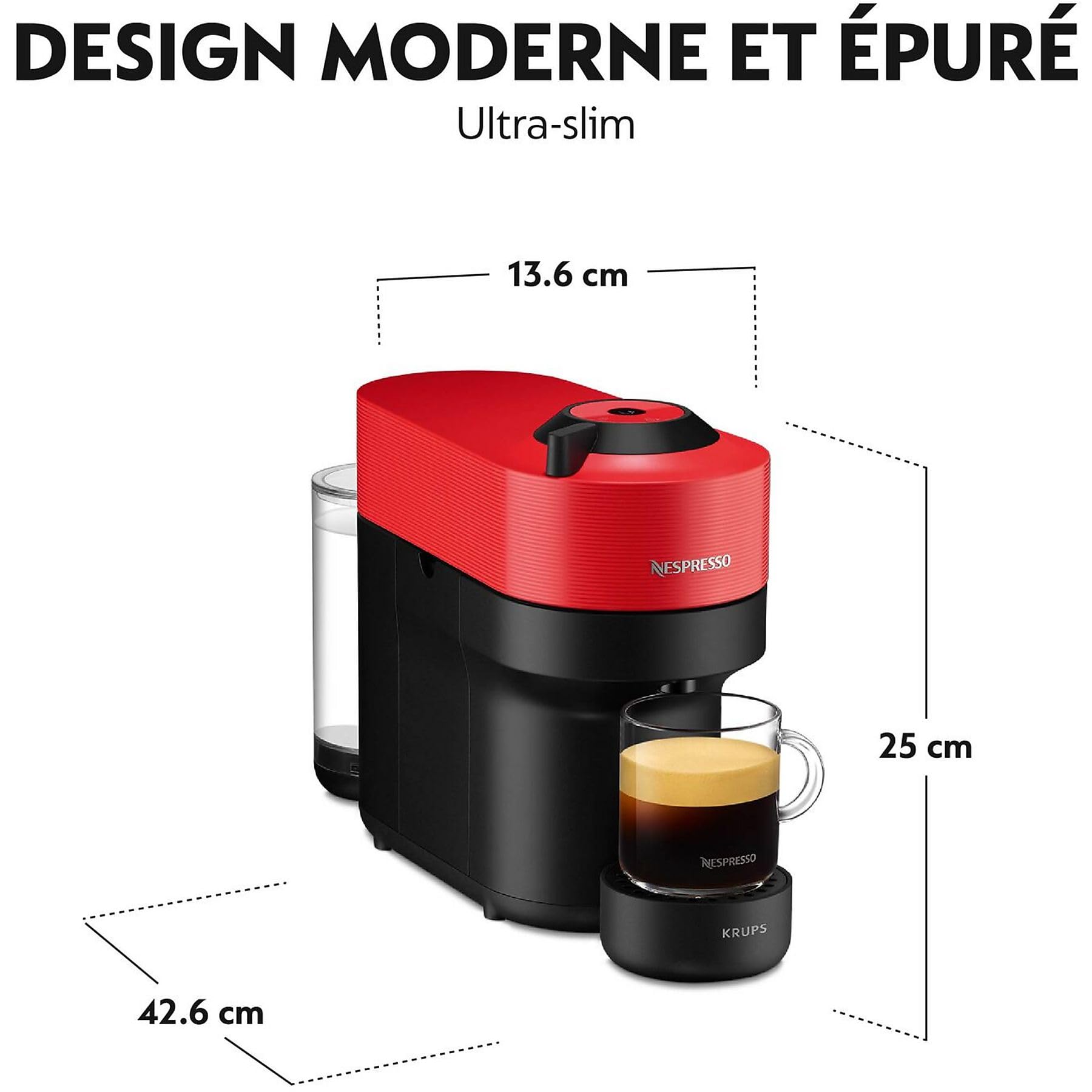 Vertuo Pop Rouge (Spicy Red) - Machine à café Orenzo, 4 tailles de tasses