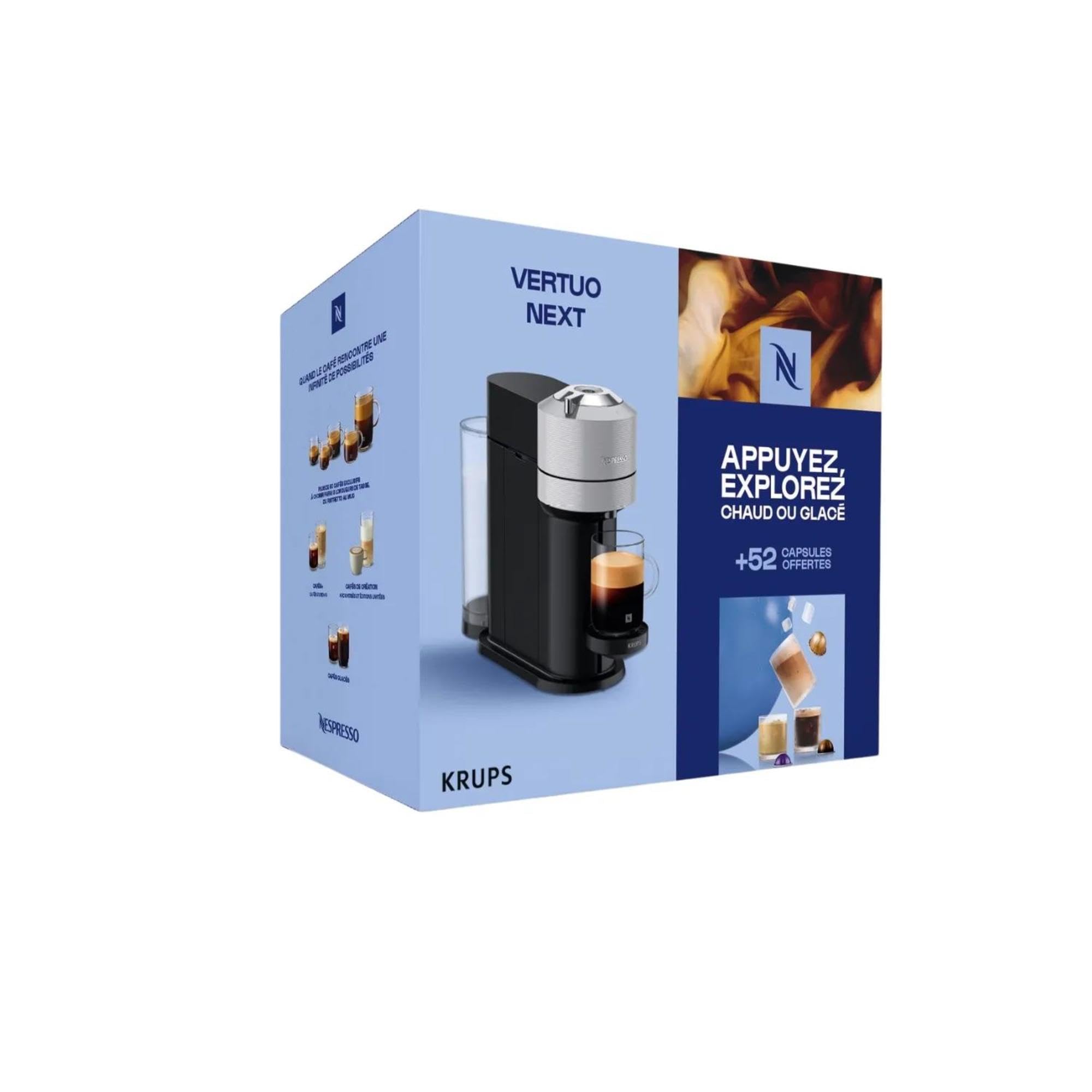 Vertuo Next Gris Clair - Machine à café Orenzo, 5 tailles de tasses