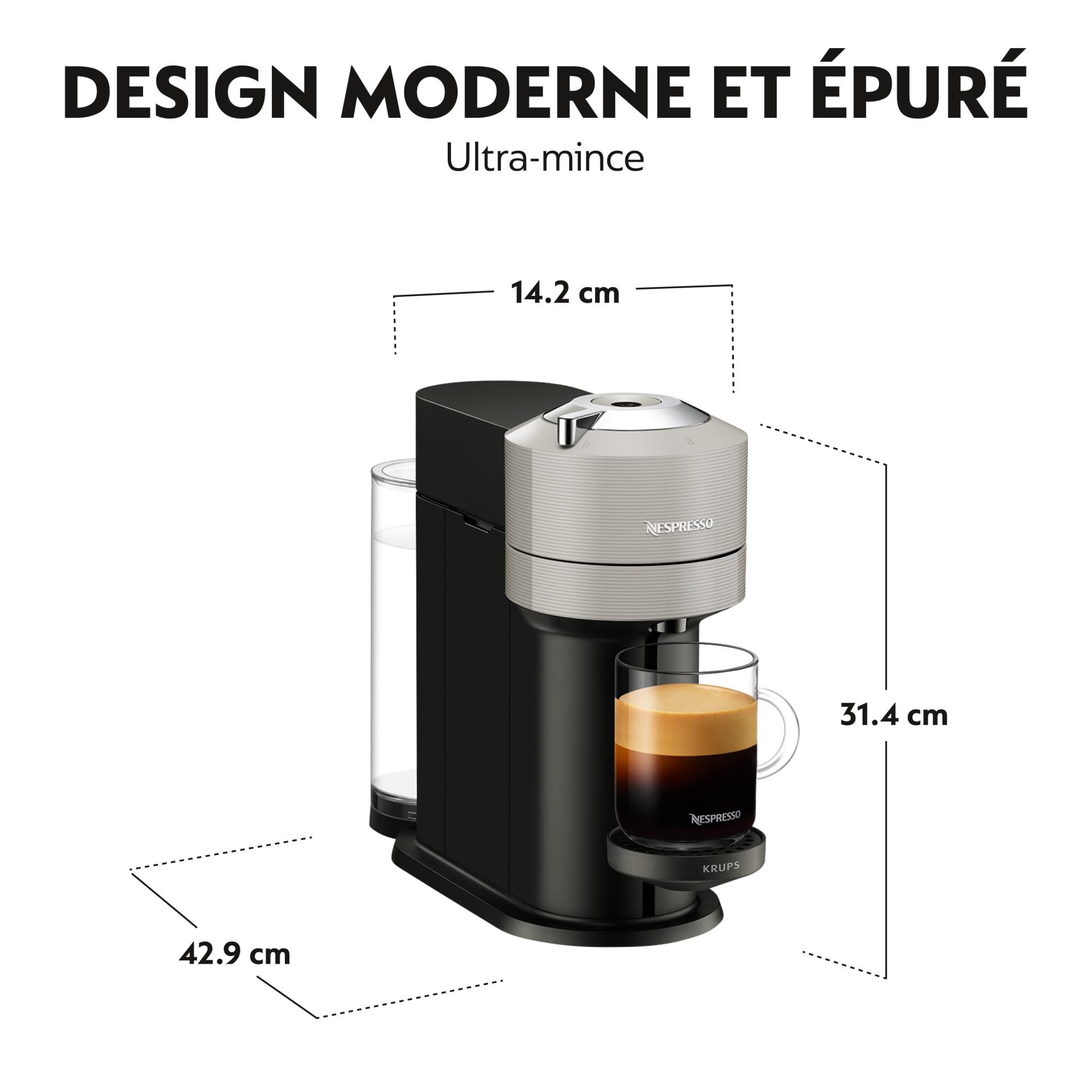 Vertuo Next Gris Clair - Machine à café Orenzo, 5 tailles de tasses
