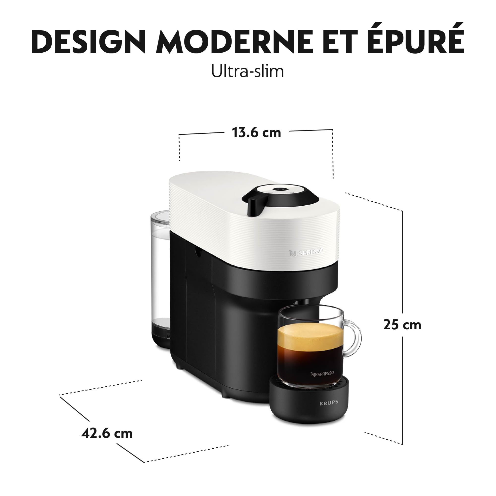 Vertuo POP Blanche - Machine à café Orenzo, 5 tailles de tasses