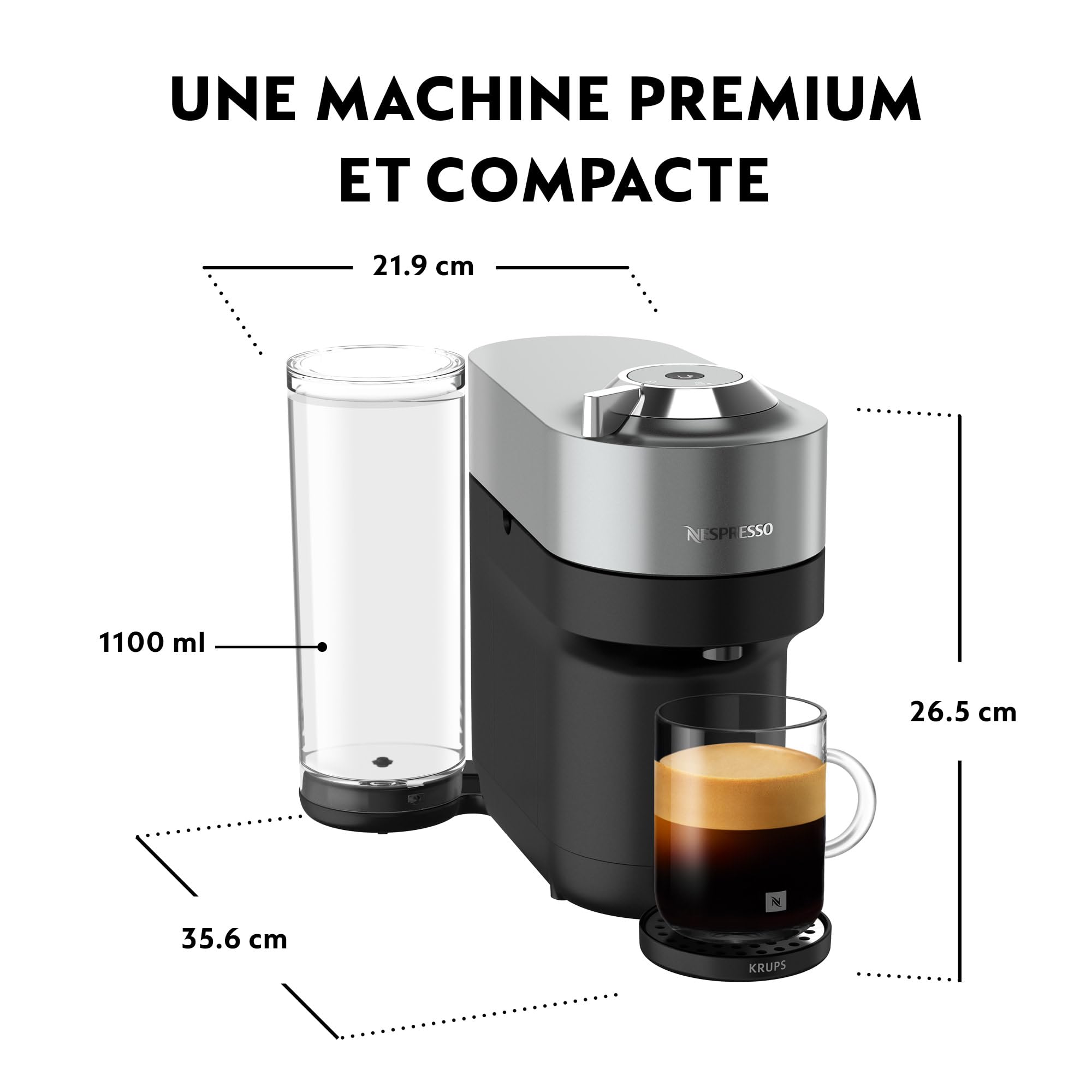 Vertuo POP+ Argent - Machine à café Orenzo, 5 tailles de tasses