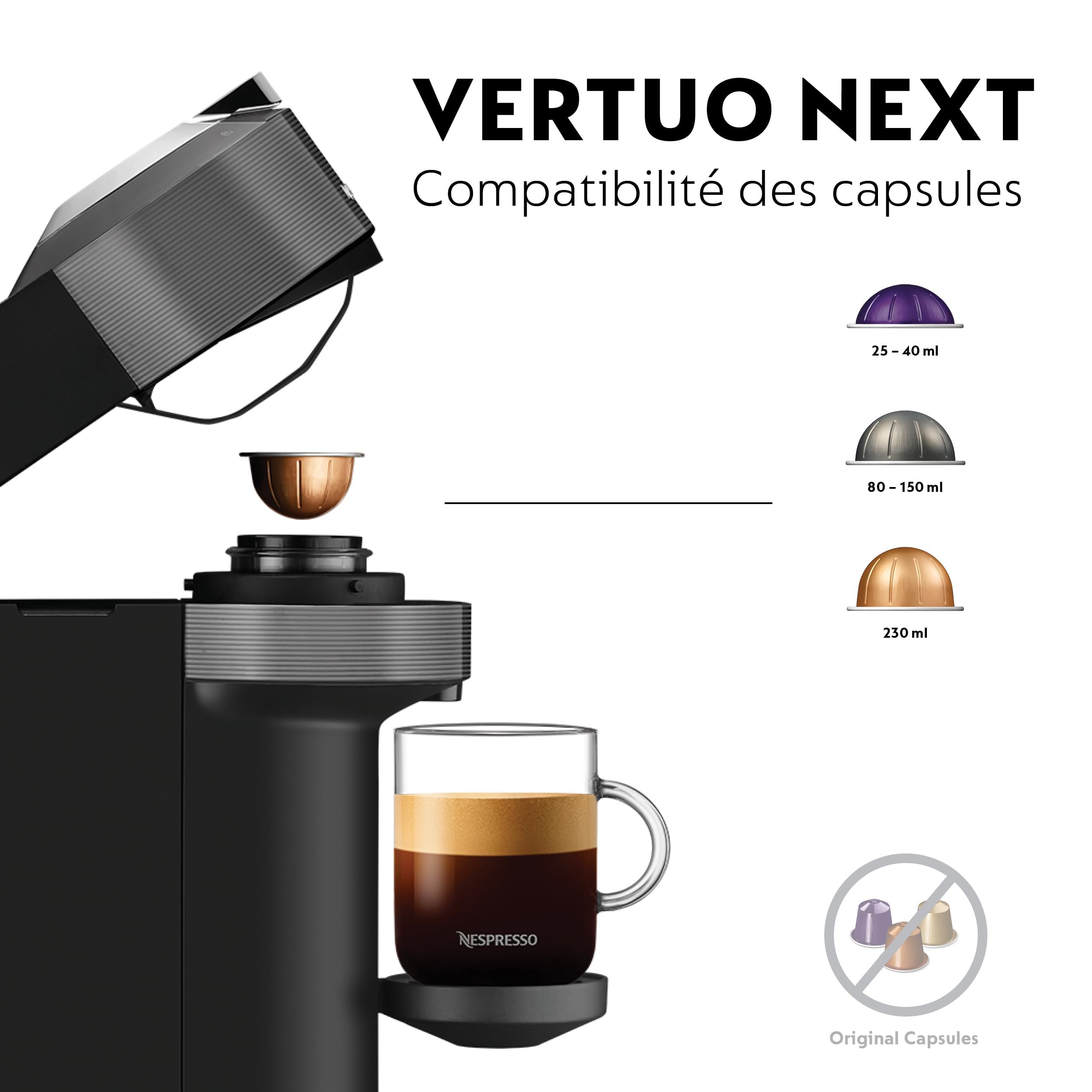 Vertuo Next Gris - Machine à café Orenzo, 5 tailles de tasses