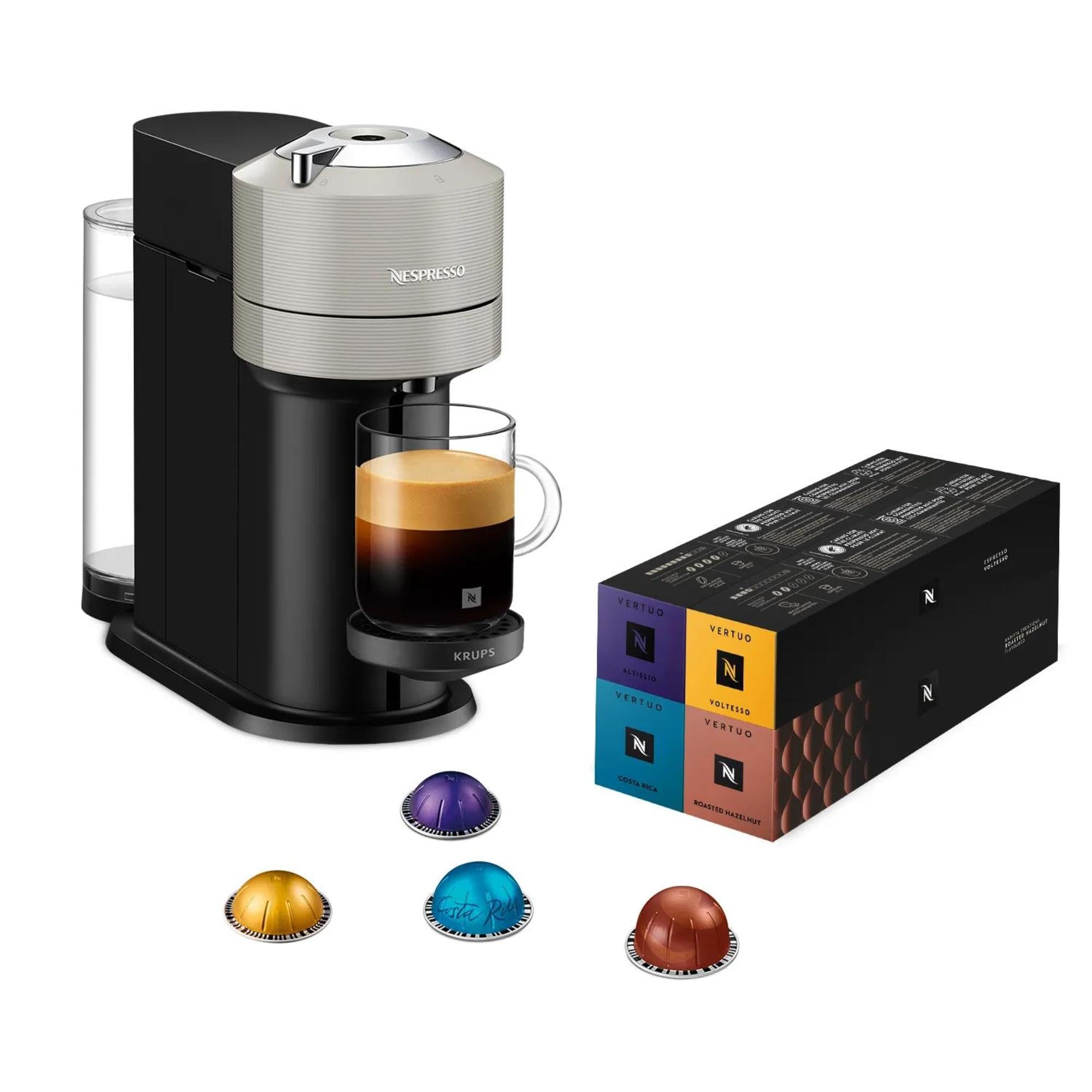 Vertuo Next Gris Clair - Machine à café Orenzo, 5 tailles de tasses