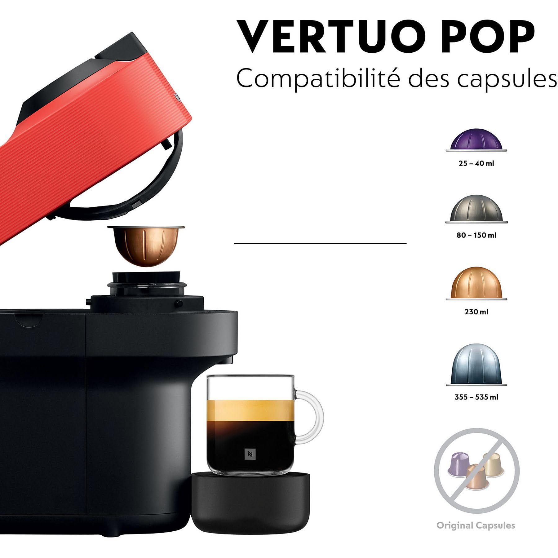 Vertuo Pop Rouge (Spicy Red) - Machine à café Orenzo, 4 tailles de tasses
