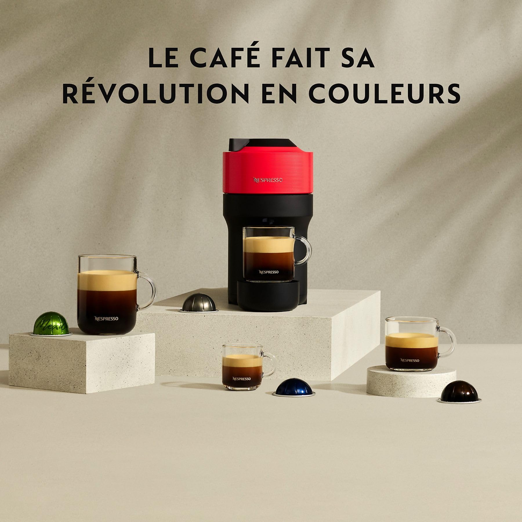 Vertuo Pop Rouge (Spicy Red) - Machine à café Orenzo, 4 tailles de tasses