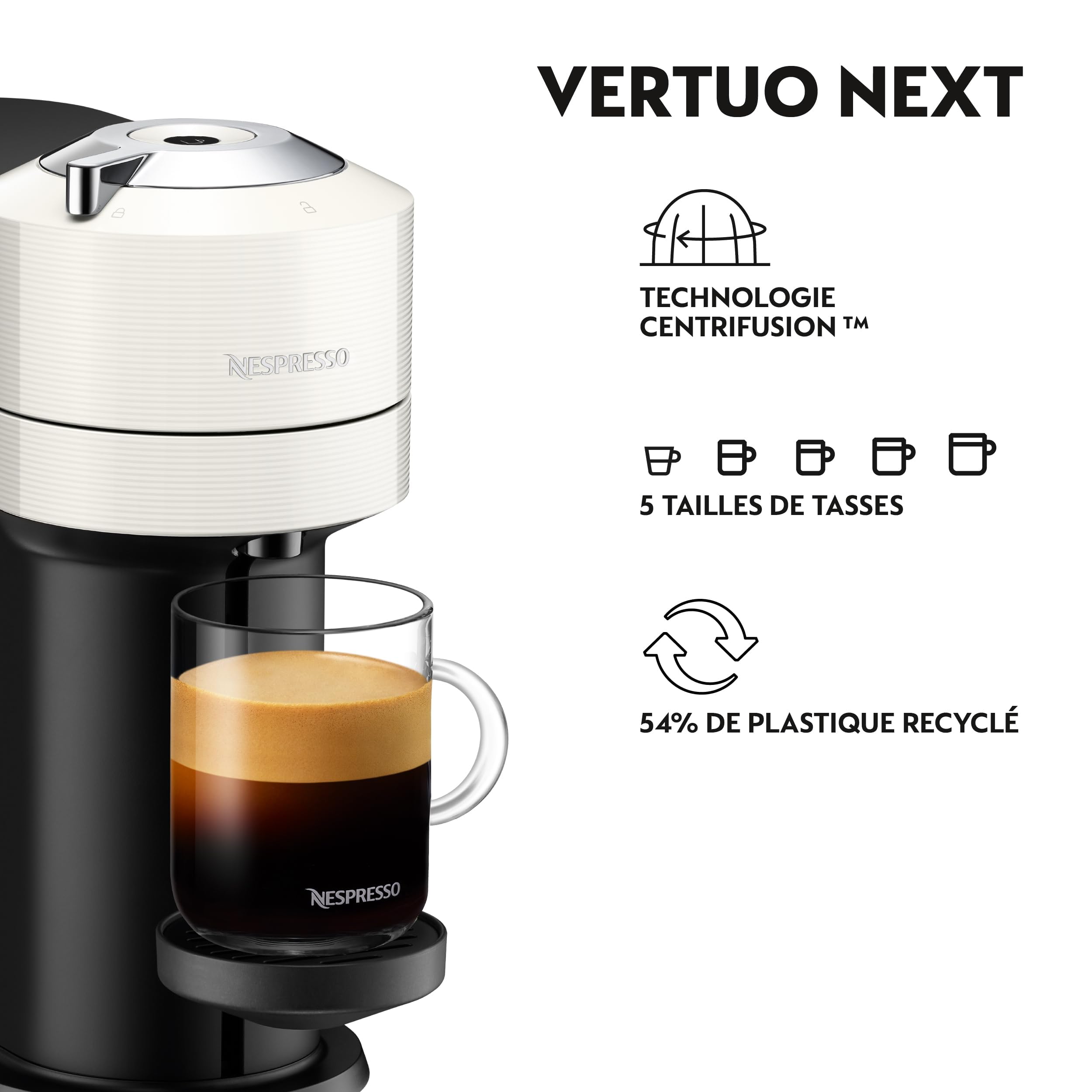 Vertuo Next Blanc - Machine à café Orenzo, 5 tailles de tasses