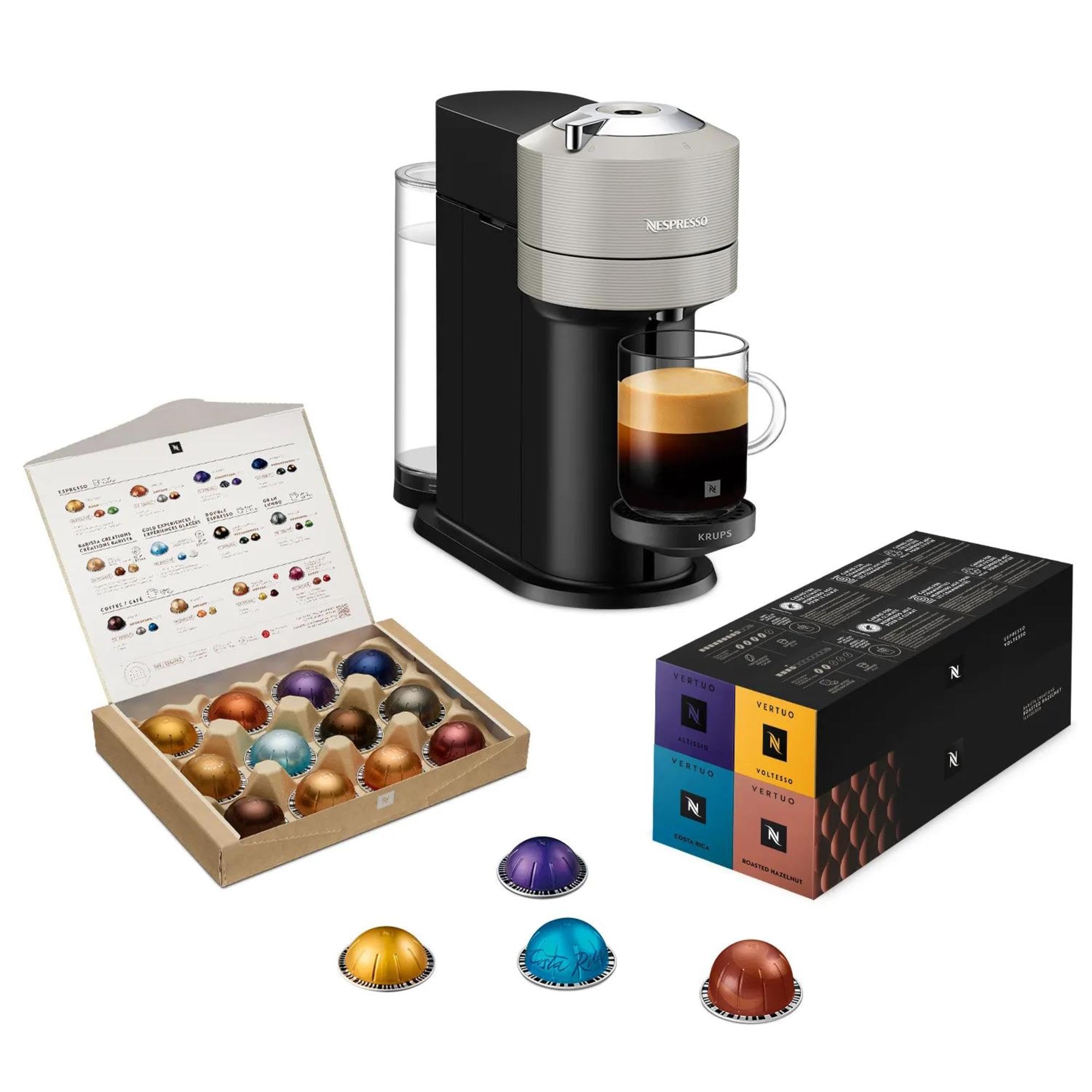 Vertuo Next Gris Clair - Machine à café Orenzo, 5 tailles de tasses