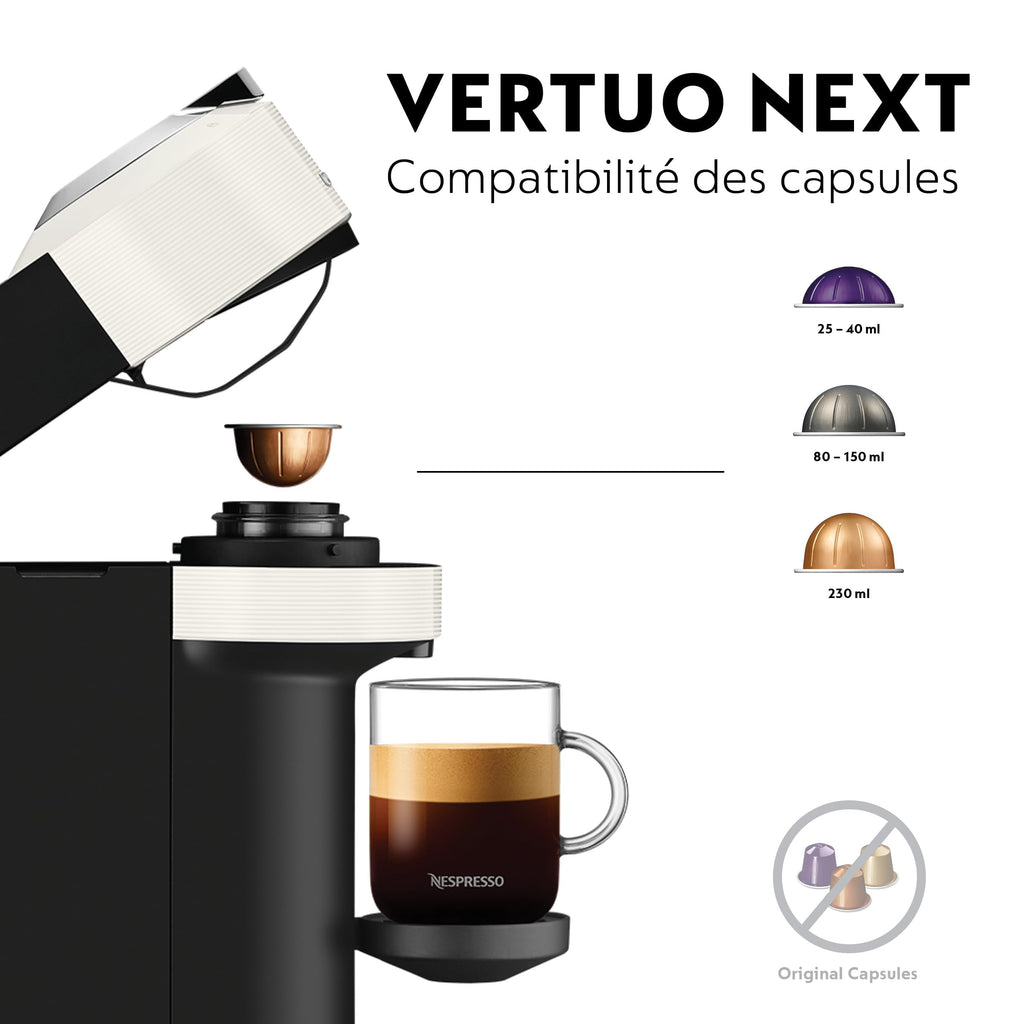 Vertuo Next Blanc - Machine à café Orenzo, 5 tailles de tasses