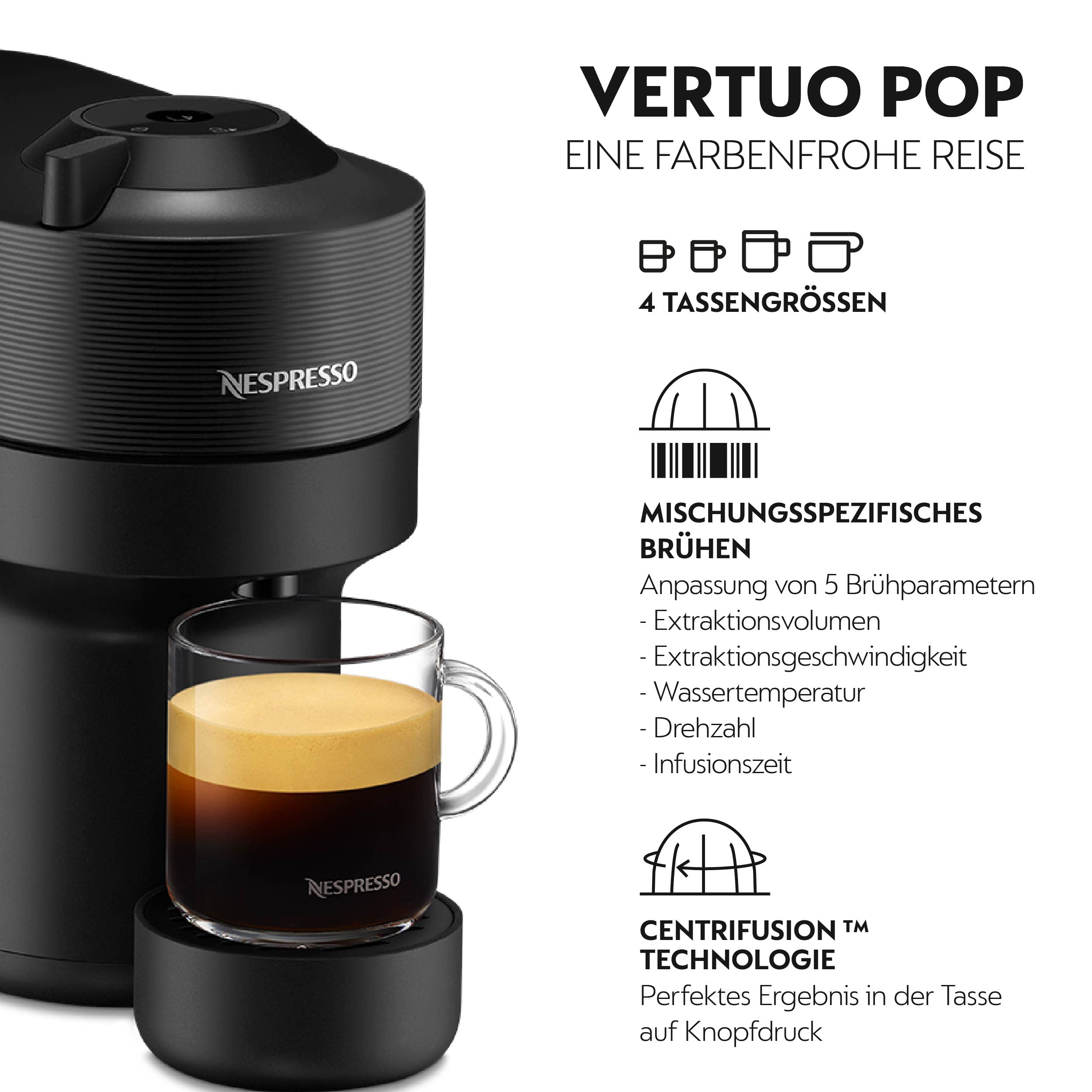 Vertuo POP Noir - Machine à café Orenzo, 5 tailles de tasses